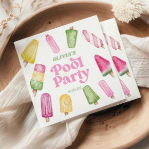Retro Popsicle Verjaardags Zwembad Feestje Servet