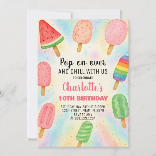 Retro Popsicle verjaardagsuitnodiging Kaart (Voorkant)