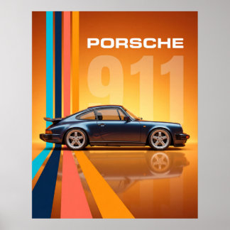 Retro Porsche 911 Kleurrijke Strepen Poster