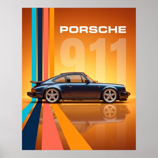 Retro Porsche 911 Kleurrijke Strepen Poster (Voorkant)