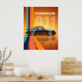 Retro Porsche 911 Kleurrijke Strepen Poster (Keuken)