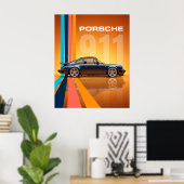 Retro Porsche 911 Kleurrijke Strepen Poster (Thuiskantoor)