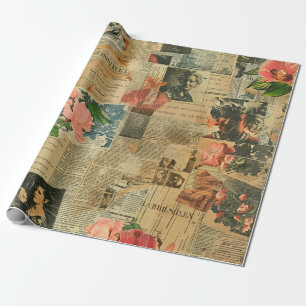 Retro Portret Orchidee Krant Botanische Collage Cadeaupapier