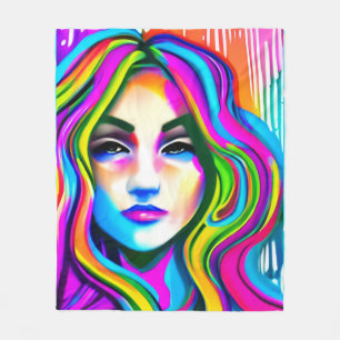Retro portret van een vrouw met regenboog haar fleece deken