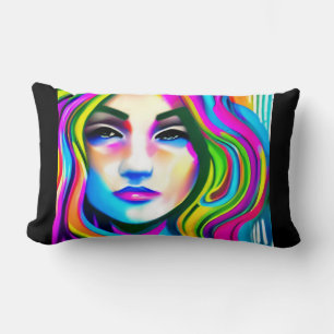 Retro Portret van een Vrouw met Regenbooghaar Kussen