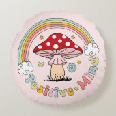 Retro Positieve paddenstoel Boho Hippie Sierkussen Rond Kussen (Voorkant)