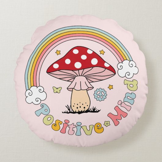 Retro Positieve paddenstoel Boho Hippie Sierkussen Rond Kussen (Voorkant)