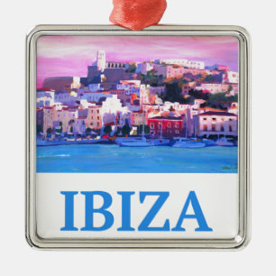 Retro Poster Ibiza Old Town and Harbour Metalen Ornament