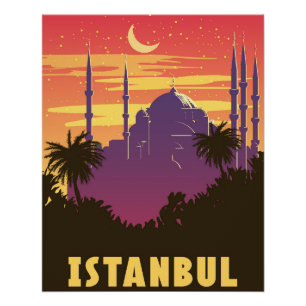 Retro Poster Istanboel, zonsondergangstad Turkije Perfect Poster