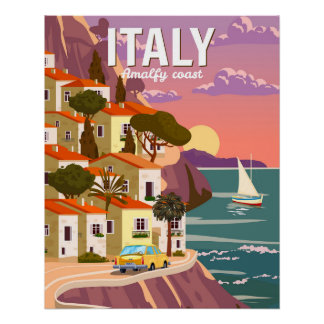Retro Poster Italy, Mediterranean romantic view Perfect Poster