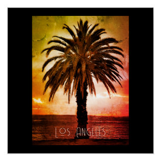 Retro poster print Los Angeles sunset and palm tre Perfect Poster