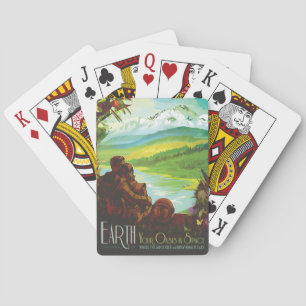 Retro Poster voor Reizen door de Ruimte - Een Aard Pokerkaarten