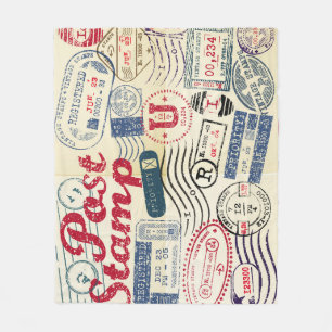 Retro postzegels,  collectie. fleece deken