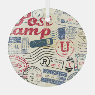 Retro postzegels,  collectie. glas ornament