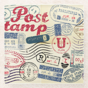 Retro postzegels, collectie. glazen onderzetter