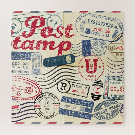 Retro postzegels, collectie. legpuzzel (Verticaal)