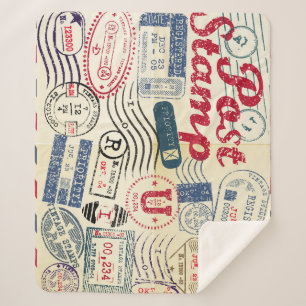 Retro postzegels,  collectie. sherpa deken