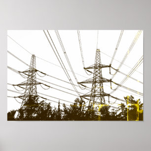 Retro Power lines Art Poster