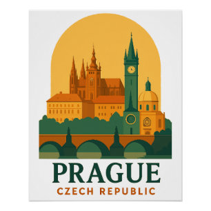 Retro Praag Tsjechië Reis Poster  Perfect Poster