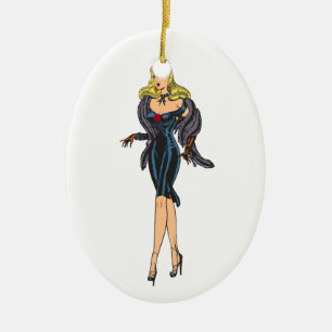 Retro prachtige glamour meisje vintage blonde pin- keramisch ornament