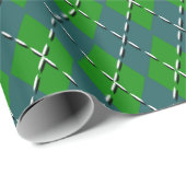 Retro Preppy Festive Green en Blauwgroen Argyle Pa Cadeaupapier (Rol Hoek)