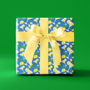 Retro Preppy Gele Citroenen Citroen Drops op Blauw Cadeaupapier