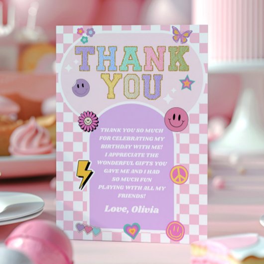 Retro Preppy Varsity Patch Verjaardagsfeestje Bedankkaart