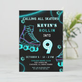 Retro Pret Neon Glow Roller Schaats Verjaardag Kaart (Staand voorkant)