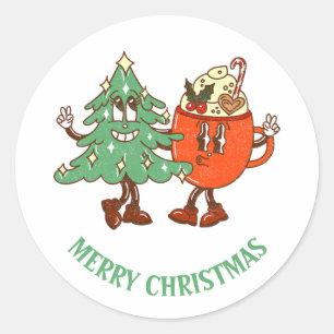 Retro Prettig Kerstfeest Ronde Sticker