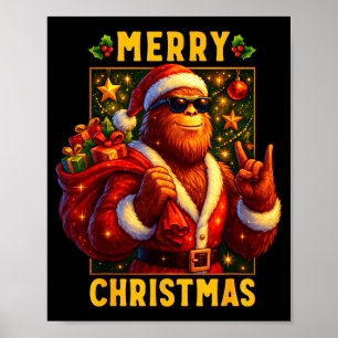 Retro Prettig Kerstmis Kerstman Bigfoot Sasquatch Poster