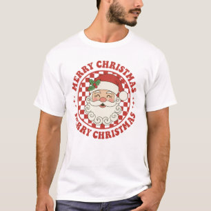 Retro Prettig Kerstmis Kerstman Schaakbord T-shirt