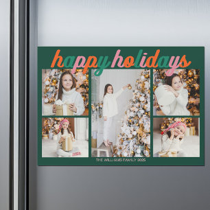 Retro Prettig Vakantiefeest Groene Fotomagneetkaar