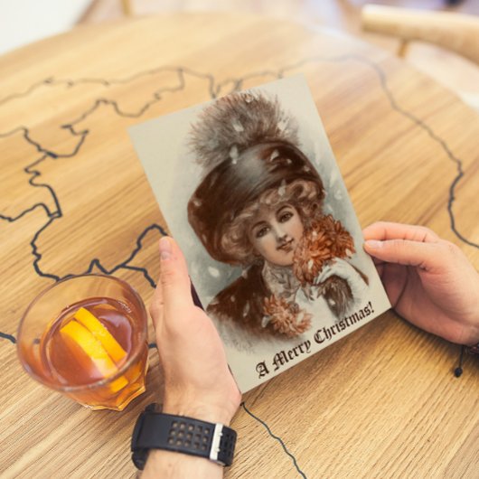 Retro  prettige kerstdame feestdagenkaart