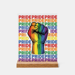Retro Pride Opgeheven Vuist Regenboog Shirt Ontwer Acryl Bord
