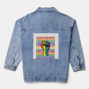 Retro Pride Opgeheven Vuist Regenboog Shirt Ontwer Denim Jacket