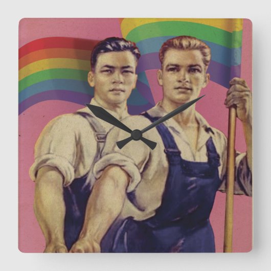 Retro Pride Propaganda Vierkante Klok (Voorkant)