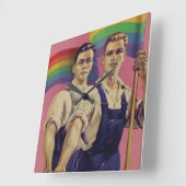 Retro Pride Propaganda Vierkante Klok (Hoek)