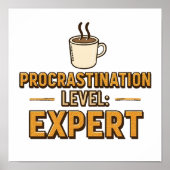 Retro "Procrastination Level Expert" Saying Poster (Voorkant)