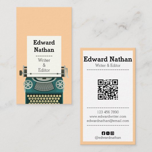 Retro professionele typemachine qr-code visitekaartje (Voorkant / Achterkant)