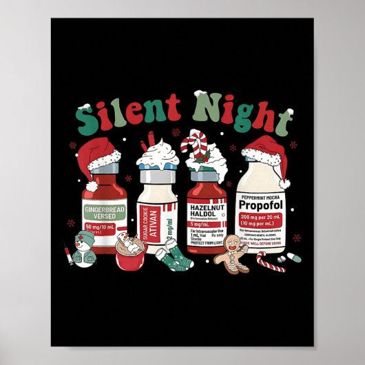 Retro Profol Silent Night Icu Nurses Funny Merry C Poster (Voorkant)