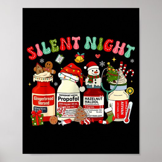 Retro Profol Silent Night Icu Nurses Funny Merry C Poster (Voorkant)
