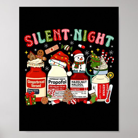 Retro Profol Silent Night Icu Nurses Funny Merry C Poster (Voorkant)