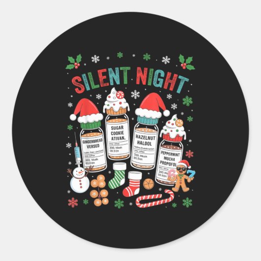 Retro Profol Silent Night Icu Nurses Funny Merry C Ronde Sticker (Voorkant)