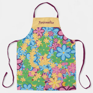 Retro Psychedelic 60s Bloemen Leuk & Kleurrijk Schort