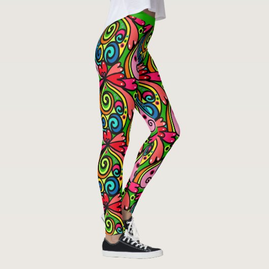 Retro Psychedelic 60s Motif Leggings colorés (Droite)