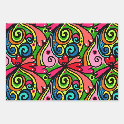 Retro Psychedelic 60s Patroonvun & kleurrijk Inpakpapier Vel (Voorkant 2)