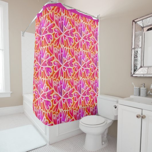 Retro Psychedelic 60s Roze harten Abstract Ontwerp Douchegordijn (In situ)