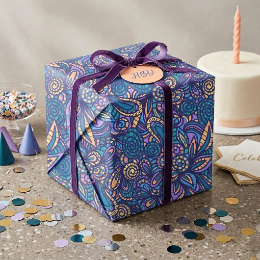 Retro Psychedelic Boho Floral Doodle Pattern Tissuepapier