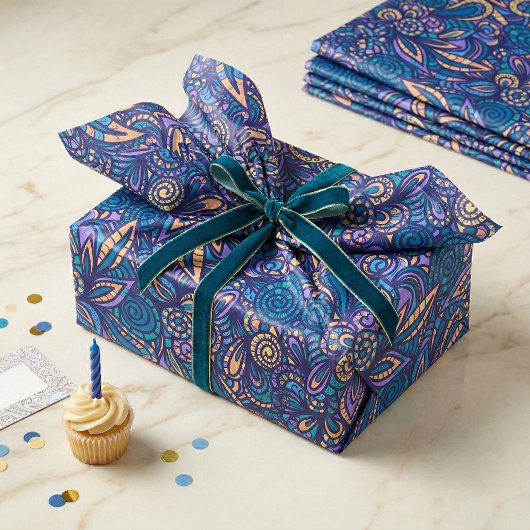 Retro Psychedelic Boho Floral Doodle Pattern Tissuepapier