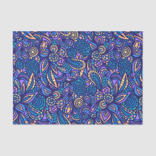 Retro Psychedelic Boho Floral Doodle Pattern Tissuepapier (Voorkant)